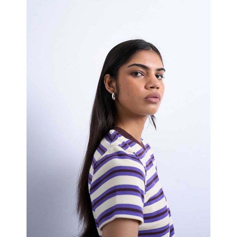 TOPSHOP Sally SS Stripe Rib Short Tee image number 2